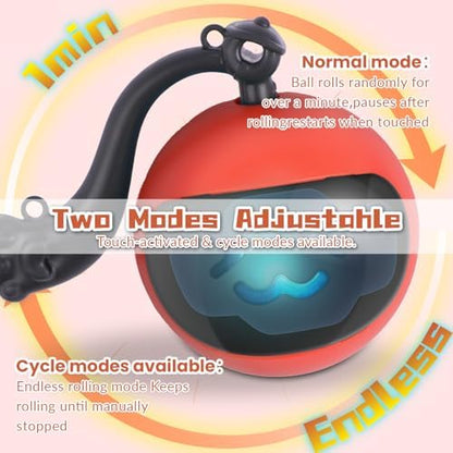 Interactive Cat Toy Ball, Automatic Self-Rolling Cat Toy with Feather Tail, Rechargeable Smart Cat Ball for Indoor Cats（Red） - Image 5