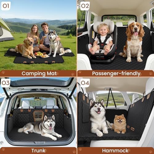 A-Pce 2025 Upgraded 600D Oxford Dog Car Seat Cover for Pets, Waterproof Scratch Resistant Nonslip Back Seat Protector, Heavy Duty Durable Pet Travel Hammock for Sedan SUV, Black - Image 7