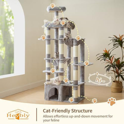 Heybly Cat Tree, 71-Inch Tall Cat Tower for Large Maine Coon Cats HCT037W - Image 2