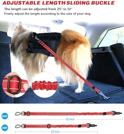 AUBELL Dog Seat Belt for Car,2 Pack Set 3-in-1 Dog Car Harness,Black+Red - Image 6