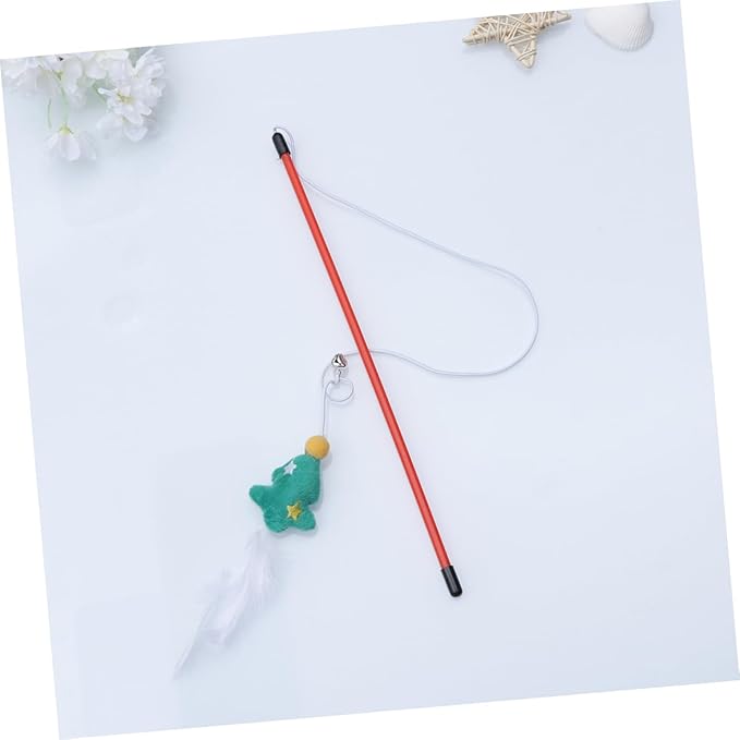 NOLITOY 3 Pack Christmas Cat Tease Sticks Funny Interactive Toys Pet Training Wand Christmas Tree Theme