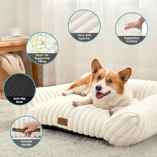 COZY KISS Cute Cat Couch, Fluffy Sofa Bed for Cats and Small Dogs, Premium Faux Rabbit Fur Cats beds for Indoor Cat, Ultra-Soft Supportive Pet Couch Furniture (Cream, M: 31.5''x23.5'') - Image 4