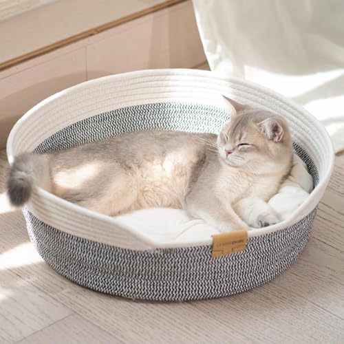 CHEERHOME PETS Handwoven Cat Basket Bed Cooling for Indoor Cat with Cushion by CHEERPALS