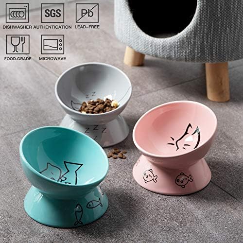 Sweejar Ceramic Raised Cat Bowls, Slanted Cat Dish Food or Water Bowls, Elevated Porcelain Pet Feeder Bowl Protect Cat's Spine, Stress Free, Backflow Prevention(Pink) - Image 5