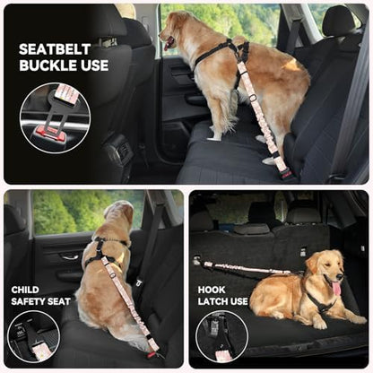 Pawaboo 2Pack Dog Car Seatbelt, 3-in-1 Dog Tether with Buckle & Hook Latch - Image 4