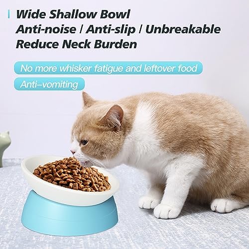 Elevated Cat Bowl, Adjustable Raised Slanted Food Bowl for Cats and Small Dogs, Wide Shallow PP Dish with TPR Non Slip Base, Whisker Friendly, 17 oz - Image 2