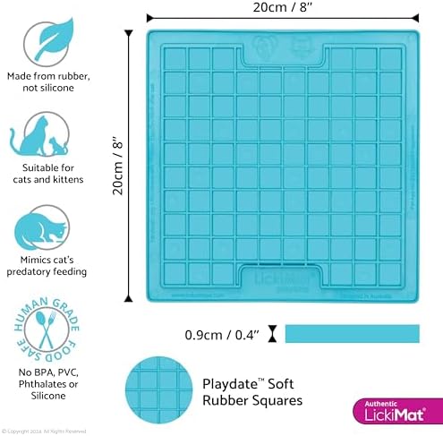 LickiMat Classic Playdate, Cat Slow Feeder Lick Mat, Boredom Anxiety Reducer; Perfect for Food, Treats, Yogurt, or Peanut Butter. Fun Alternative to a Slow Feed Cat Bowl or Dish, Turquoise - Image 2