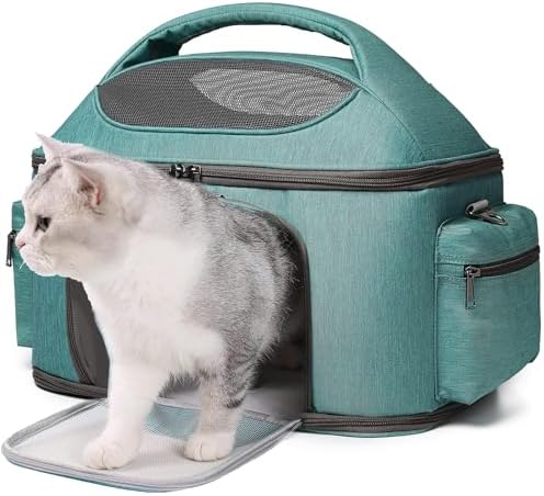 Large Fat Cat Carrier Fit up to 20 Pounds, Small Puppy Pet Travel Carrier, Car Seat Secure and Collapsible Soft Side Carrier Airline Approved Under Seat by halinfer