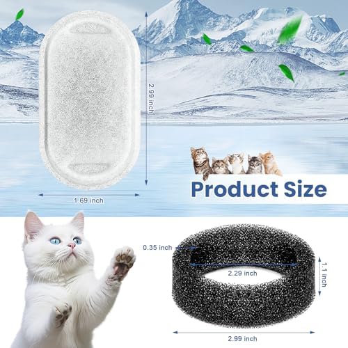 Cat Water Fountain Filter, 4 Pcs Cat Filters Replacement Pet Water Fountain Filters with 4 Pcs Sponges Foam for 67oz/2L & 108oz/3.2L Stainless Steel Automatic Cat Water Fountain Dispenser Filters - Image 3