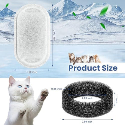Cat Water Fountain Filter, 4 Pcs Cat Filters Replacement Pet Water Fountain Filters with 4 Pcs Sponges Foam for 67oz/2L & 108oz/3.2L Stainless Steel Automatic Cat Water Fountain Dispenser Filters - Image 3