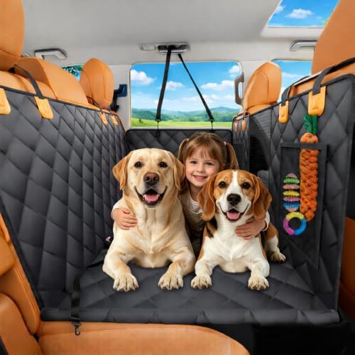 Large Dog Car Seat Cover for SUV Back Seat, Hard Bottom Back Seat Extender Adds 40% More Space, 400LB Anti-Sag Support, Waterproof Dog Hammock with Mesh Window, Half Fold Design by SWPRODUCTS
