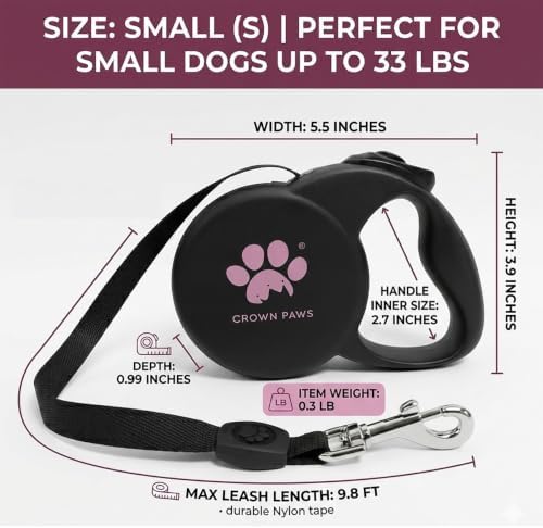 Retractable Dog Leash (Small), 10ft Heavy Duty Nylon Tape for Dogs up to 33 lbs, One-Hand Brake & Lock, Tangle-Free, Compact Lightweight Design, Black S GC-DAN - Image 3