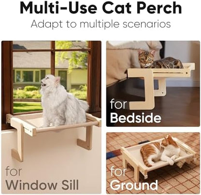 FUKUMARU Cat Window Perch, Sturdy Wood Hammock Window Bed for Indoor Cats - Image 2