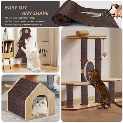 78.7"X15.8" Cat Scratching Mat, Self-Adhesive Cat Scratch Carpet, DIY Cats Scratch Furniture Protector for Couch, Sofa, Wall & Door, Durable Furniture Guards Couch Scratcher from Cats Claws (Brown) - Image 2