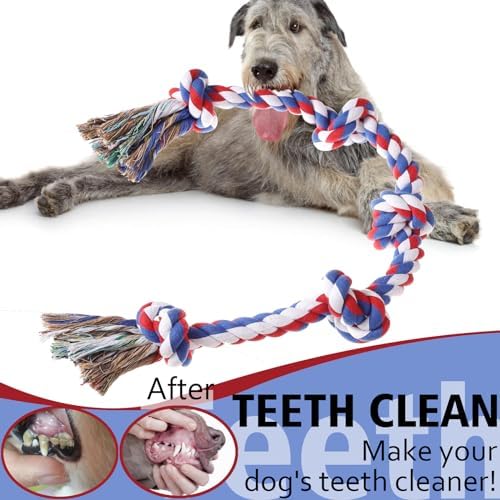 XIGOU Dog Rope Toys for Large Dogs Aggressive Chewers, Dog Chew Toys for Large Breed Indestructible, Heavy Duty Tough 3 Feet 5 Knots Dog Toy, Sturdy Rope toy for Dogs Tug of War Dog Toy Teeth Cleaning - Image 5