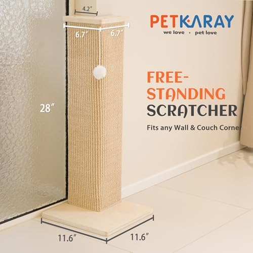 PETKARAY Couch Corner Cat Scratcher, 28'' Corner Wall Scratching Post, Sisal Cat Scratch Pad for Sofa & Furniture Protection with Toy Ball - Image 2