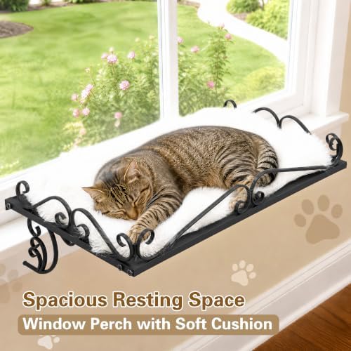 PUPETPO Cat Window Perch for Large Cats, 2-in-1 Window & Sill Mount, Black - Image 6