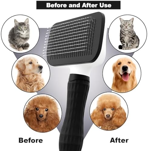 Self-Cleaning Slicker Brush, Dog Cat Bunny Pet Grooming Shedding Brush, Easy to Remove Loose Undercoat, Pet Massaging Tool Suitable for Pets with Long or Short Hair (Black) - Image 6