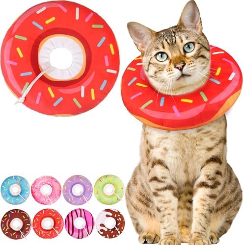 Cat Cone Collar Soft, Cute Cat Donut Collar After Surgery, Adjustable Kitten Recovery Cones to Stop Licking, Lightweight Neck Elizabethan Collars for Cats Kittens (Red, Medium) by Unknown