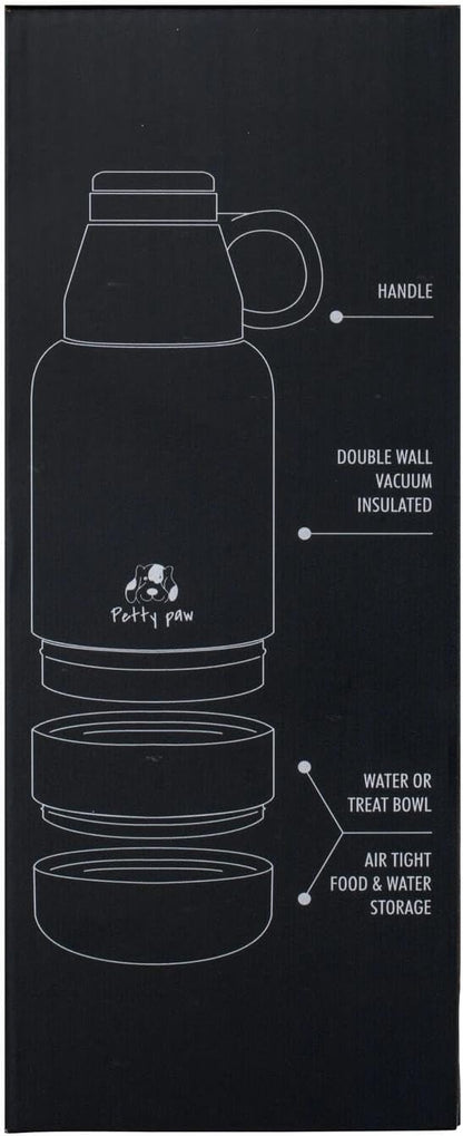 Petty Paw Dog Travel Water Bottle 32 oz Portable Stainless Steel Pet Water Bottle with Detachable Bowl for Dogs Leak Proof for Walking, Hiking, Camping