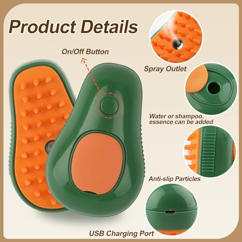 Cat Steam Brush, 3 in 1 Cat Steamy Brush, Silicone Massage Grooming Comb, Pet Hair Cleaning Misting Comb for Kittens(Avocado Green) - Image 5
