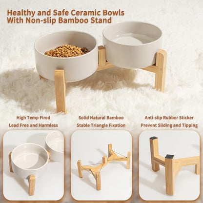 Elevated Ceramic Dog Bowl, 3.6 Cups Dog Food and Water Bowl Set with Stand - Image 3
