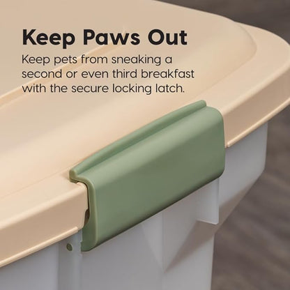 IRIS USA Airtight Dog Food Storage Container, WeatherPro, Up to 40 lbs, Removable Wheels, for Dog Cat Bird and Other Pet Food Storage Bin, Keep Fresh, Translucent Body, Made in USA, Pearl/Almond