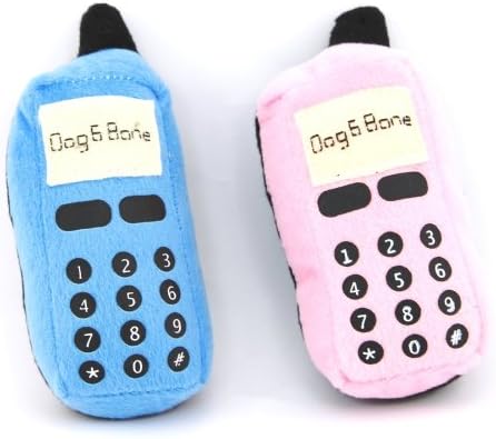 Two Squeaky Cellphone Toys: Blue and Pink Plush That Squeak
