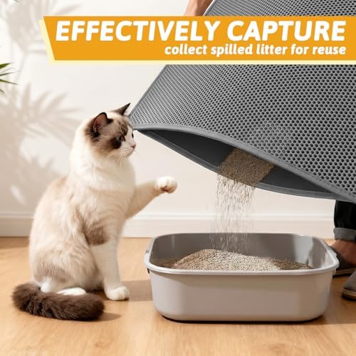 Pieviev Cat Litter Box Mat, Double-Layer Urineproof Design, 47" x 36" Gray - Image 3