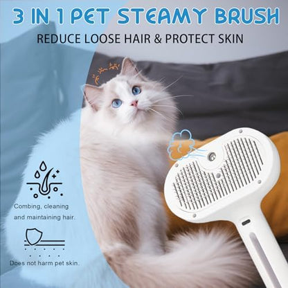 Pet Steam Brush for Cats & Dogs, Cool Mist Self-Cleaning Comb, White - Image 2