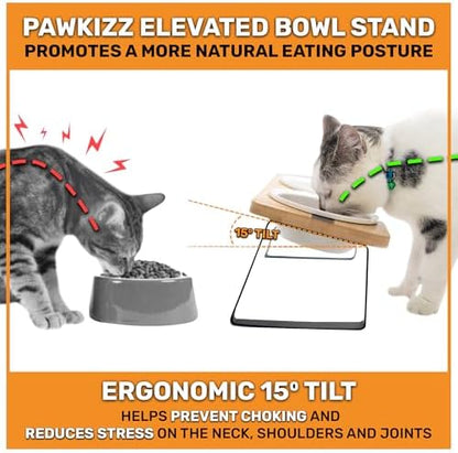 Elevated Cat Bowl Stand for Food and Water – Anti-Vomit Raised Feeding Station with Tilted Stand – Removable Round Ceramic Bowls, Anti Slip Bamboo Base, Dishes for Cats, Kitten, Small Dogs & Puppies - Image 2