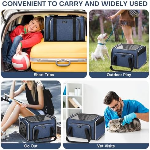 Pet Carrier, Large Soft Sided Expandable Travel Carrier with Steel Frame, Anti-Scratch Mesh, Removable Fleece Pad and Pockets for Cats, Dogs and Small Animals up to 15 lbs (Blue, 5 Sides Expandable) - Image 3