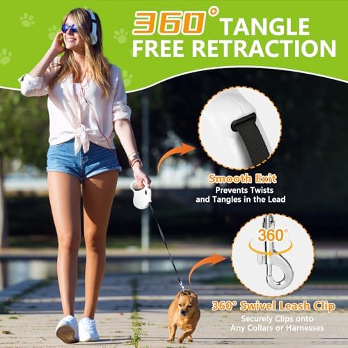 Retractable Dog Leash, 16ft Dog Walking Leash for Small Dogs up to 77lbs, Non-Slip Handle (White) - Image 6