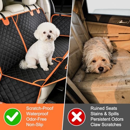 VIVOYAN Dog Car Seat Cover for Back Seat, Waterproof Heavy Duty Pet Protector with Hard Bottom Extender, Scratchproof Nonslip Hammock Fits Cars, Trucks & SUVs, Holds 400lbs, Mesh Window - Image 3