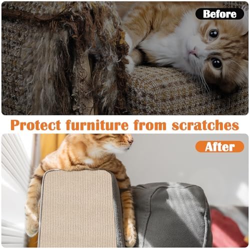 Cat Scratch Furniture Protector - 138" x 15.8" Trimmable Self-Adhesive Cats Claws Scratch Pads, DIY Cat Climbing Couch Protector for Scratch Post Cat Tree Replacement Indoor (Khaki) - Image 3