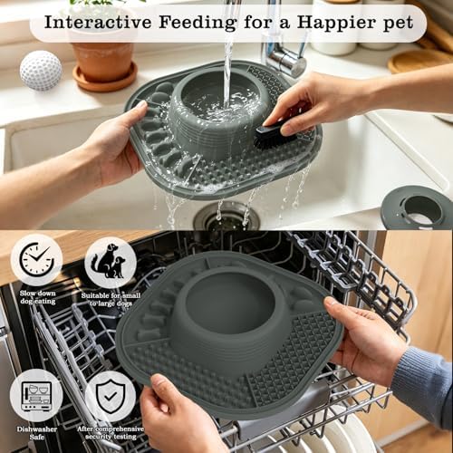 Dog Lick Bowl with Interactive Rolling Ball & Slow Feeder s,Grey - Image 6