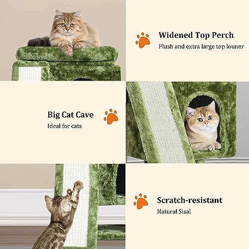 YANDLVY Small Cat Tower for Cats, Cute Cat Tree for Indoor Cats, Kittens Condo with Scratching Post and Board, Cat Cave, Modern Cat Activity House with Plush Perch (Green) - Image 5