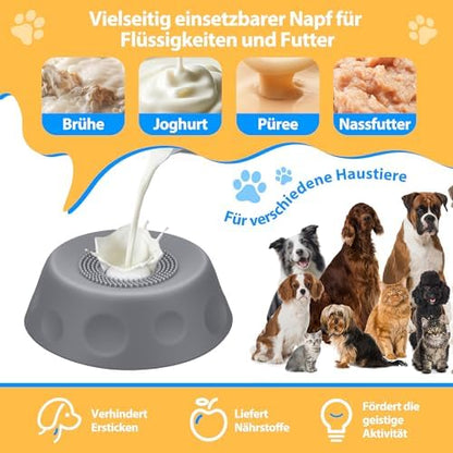 Slow Feeder Dog Bowls for Liquid Treat, Dog Lick Bowl for Anxiety Relief & Fast Eaters, Anti-Slip Ball-in Bone Broth, 5/6 Cup Pup Lick Toy for Peanut Butter Large Medium Small Pet Cats Gray - Image 5