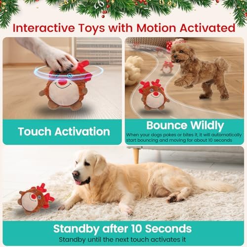 Senneny Christmas Dog Toys, Interactive Dog Toys Reindeer, Random Path Electric Automatic Moving and Rolling Dogs Toy, Motion-Activated Dog Ball with Plush Cover USB Rechargeable - Image 2