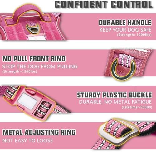 Auroth Tactical Dog Harness for Large Dogs No Pull Adjustable Pet Harness Reflective K9 Working Training Easy Control Pet Vest Military Service Dog Harnesses Rose Red M - Image 3