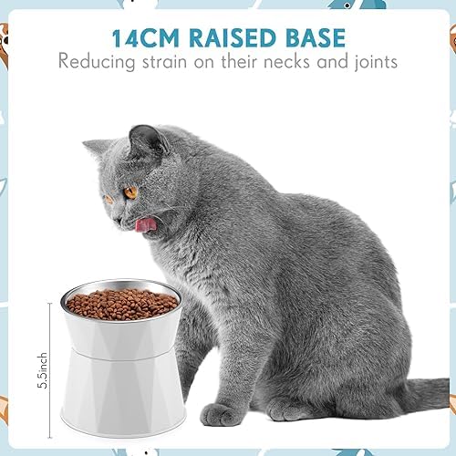 Lallisa Cat Feeder, 2 Pcs Elevated Stainless Steel Bowls with Adjustable Raised Stand, Non-Slip Pet Food and Water Bowl for Cats, Dogs, Hygienic Feeding Eating Pets (Blue, White) - Image 3