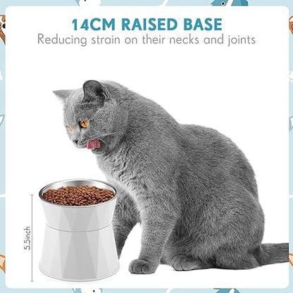 Lallisa Cat Feeder, 2 Pcs Elevated Stainless Steel Bowls with Adjustable Raised Stand, Non-Slip Pet Food and Water Bowl for Cats, Dogs, Hygienic Feeding Eating Pets (Blue, White) - Image 3
