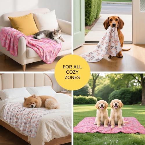 1 Pack 6 Blankets Dog Cat Soft Fluffy Fleece Pet Blanket Warm Cute Print Design Puppy Kitten Blanket Doggy PAW-2 Small (23" x16") - Image 3