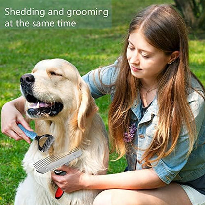 Long Tooth Undercoat Grooming Rake + Curved-Tooth Detangling Comb - Image 2
