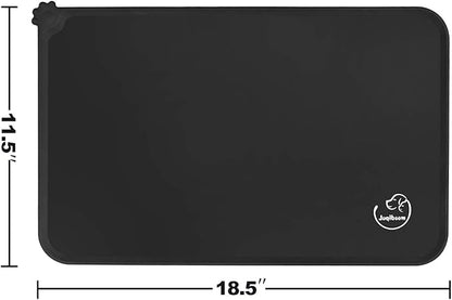 Silicone Waterproof Dog Cat Pet Feeding Mats, Non Slip, Easy Clean Pet Dog Cat Bowl Mats Placemat (18.5" x 11.5") Black