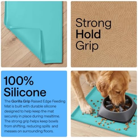 GORILLA GRIP Waterproof Dog Food Mat, Pet Feeding Placemat, 16x10 Turquoise - Image 3