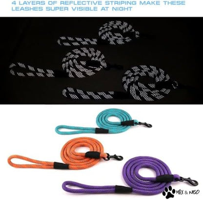 Max and Neo Rope Leash Reflective - 6 FT x 1/2" (Black, Donates to Dog Rescue) - Image 5