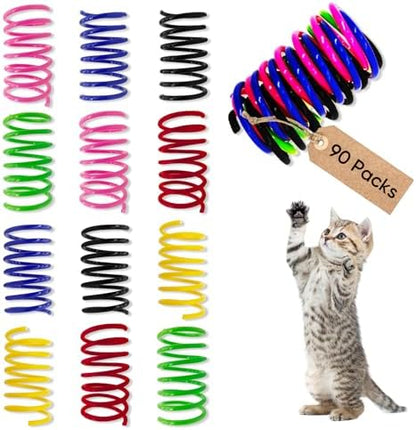 Cat Toys for Indoor Cats, 90 Pack Interactive Cat Spring Toys, 6Colors by AGYM