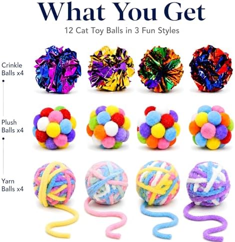 Cat Toy Balls with Bell & Crinkle Sounds, 12 Pack for Indoor Cats & Kittens - Image 2