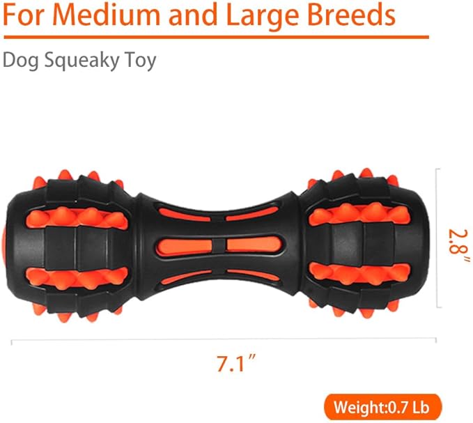 AUSCAT Teething Dog Toys, Durable Squeaky Dog Toys, Rubber Chew Toys for Dogs, Dumbbell Shape, Black (Not for Aggressive chewers)